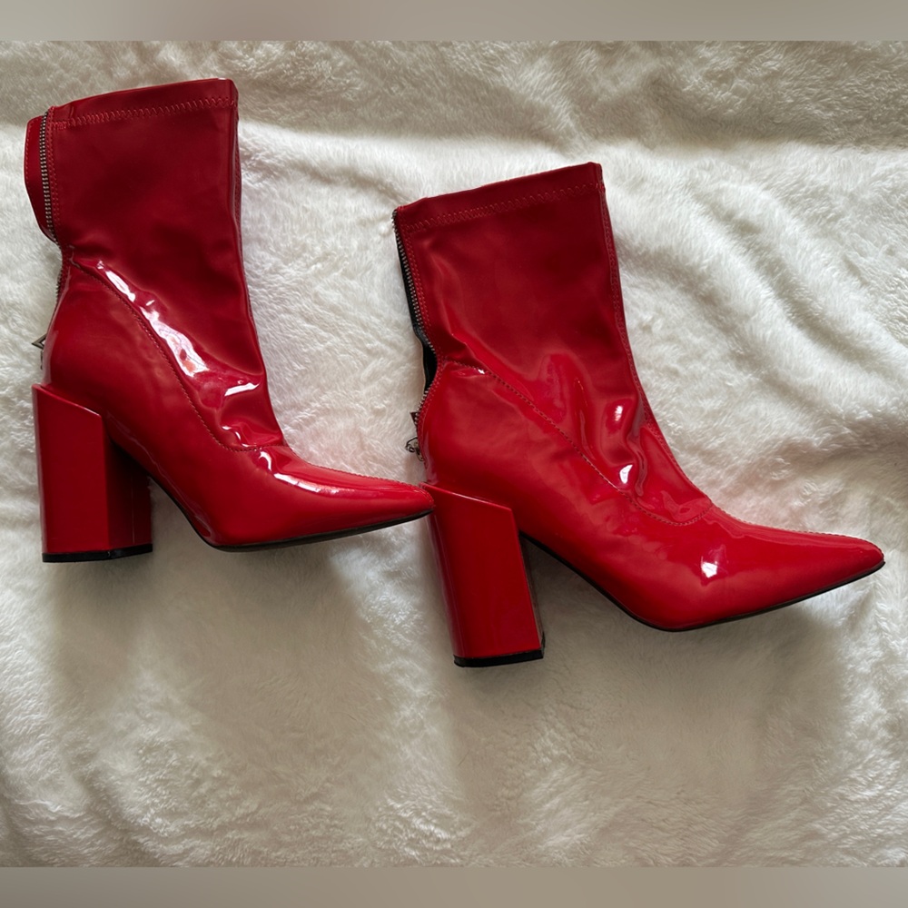 Ego Shiny Red Pointed Toe Block Heel Boots - image 5